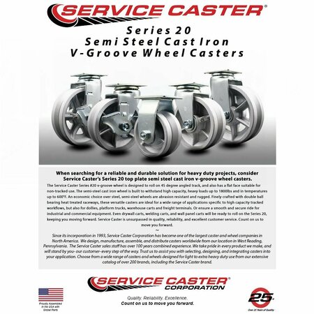 Service Caster 4'' V-Groove Semi Steel Wheel Swivel Caster Set with Bronze Bearings, 4PK SCC-20S420-VGBZ-4